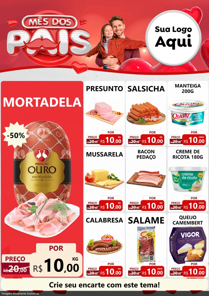 Modelo de Encarte para Encarte A4 Vertical com o tema Mês dos Pais para Frios e Laticínios