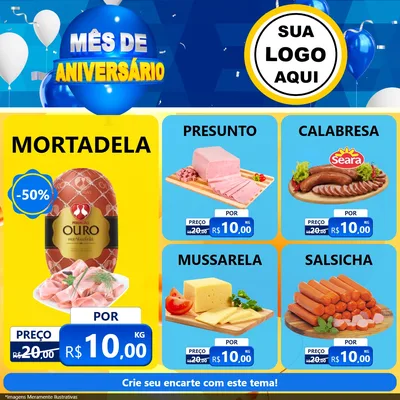 Modelo de Rede Social para Feed Facebook com o tema Mês de Aniversário para Frios e Laticínios
