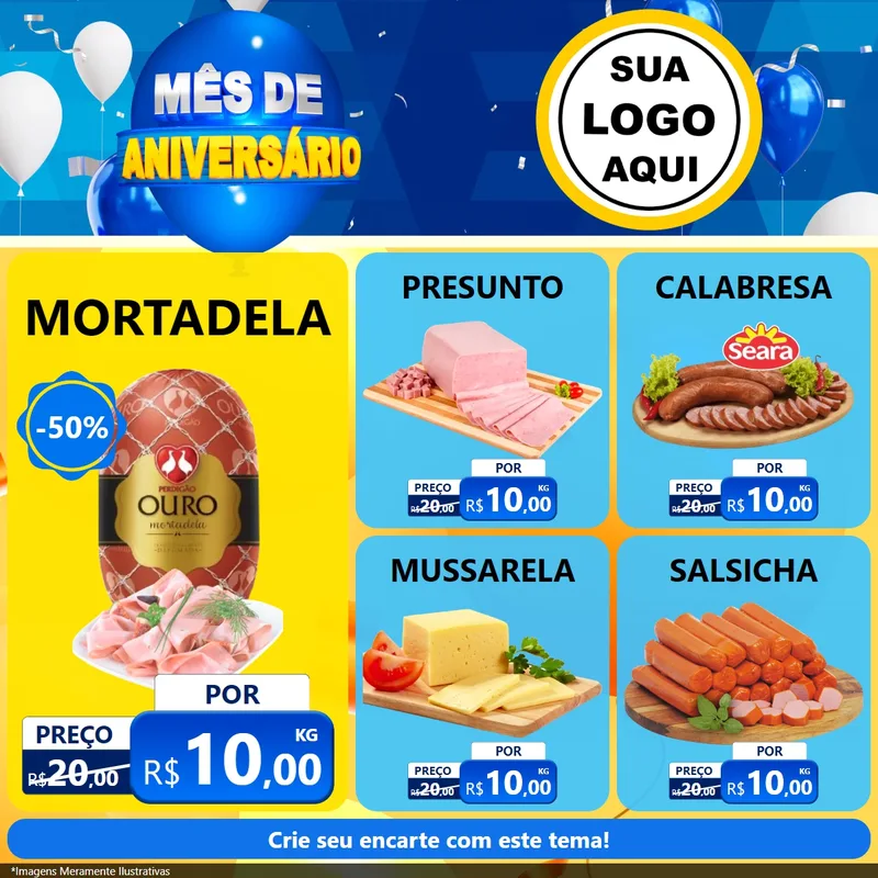 Modelo de Rede Social para Feed Facebook com o tema Mês de Aniversário para Frios e Laticínios