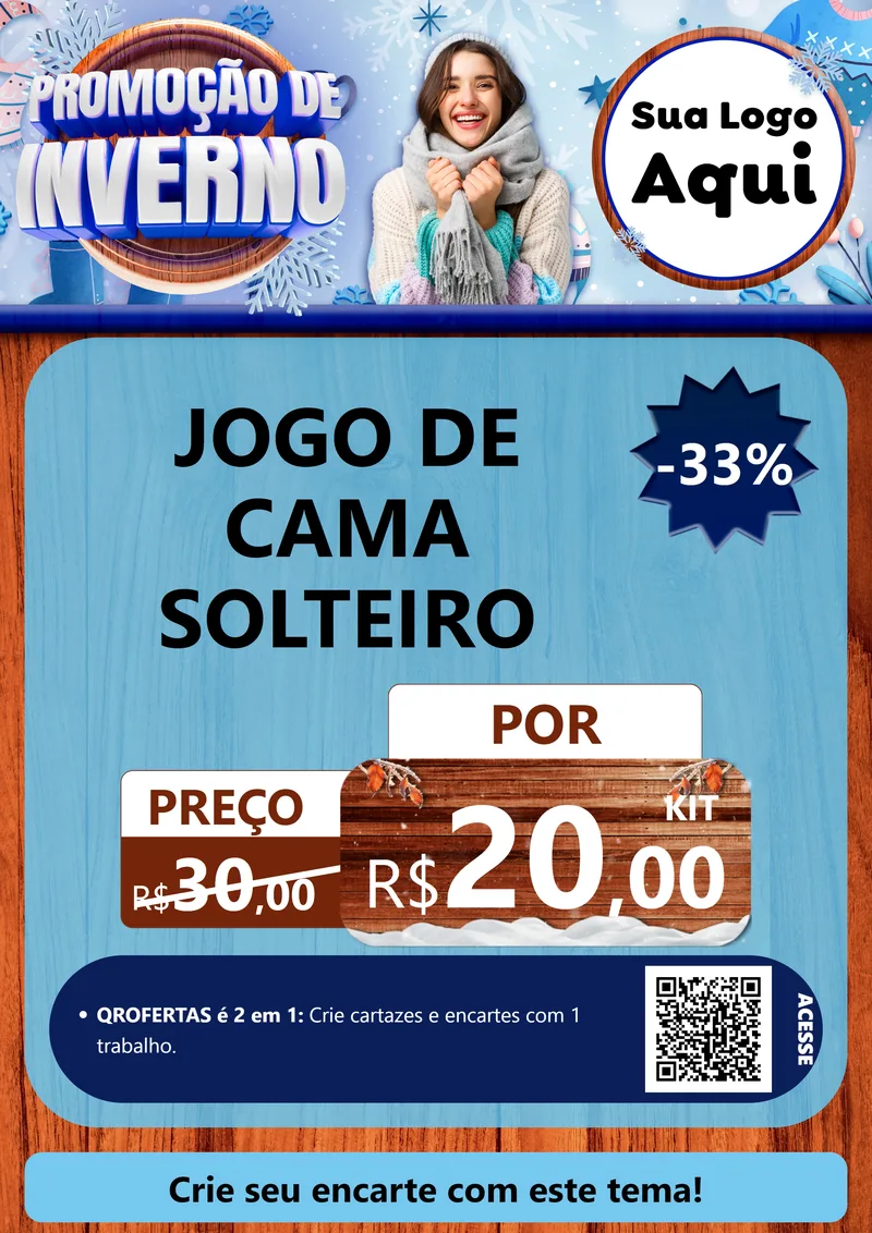 Modelo de Cartaz para Cartaz A4 Vertical com o tema Promoção de Inverno para Cama, Mesa e Banho