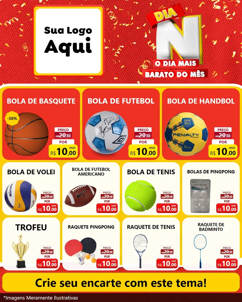 Modelo de Rede Social para Feed Instagram com o tema Dia N o Dia Mais Barato do Mês para Artigos Esportivos