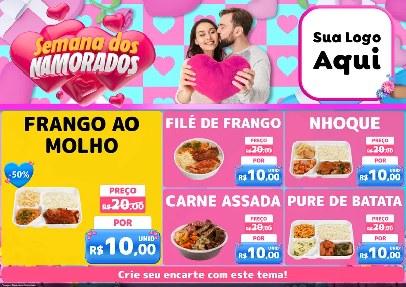 Modelo de Encarte para Encarte A4 Horizontal com o tema Semana dos Namorados para Restaurante