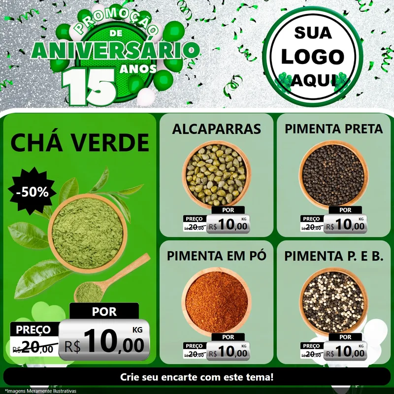Modelo de Rede Social para Feed Facebook com o tema Promoção de Aniversário - 15 Anos para Produtos Naturais
