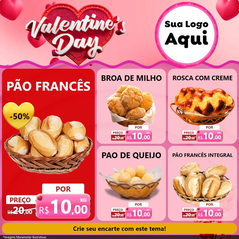 Modelo de Rede Social para Feed Facebook com o tema Valentine's Day para Padaria