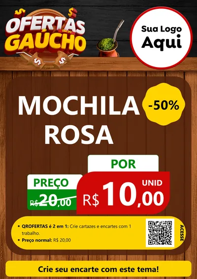 Modelo de Cartaz para Cartaz A4 Vertical com o tema Ofertas Dia do Gaúcho para Papelaria