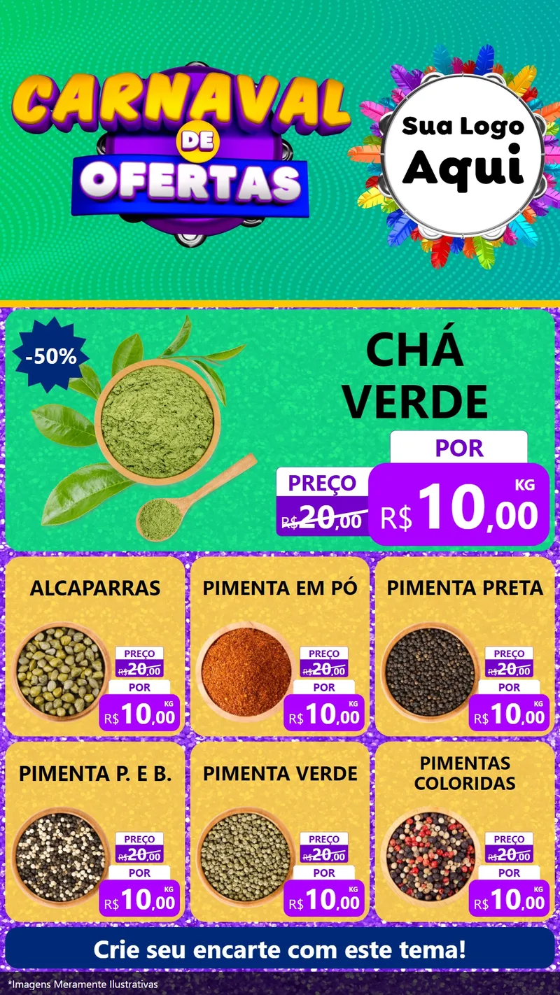 Modelo de Rede Social para Stories com o tema Carnaval de Ofertas para Produtos Naturais