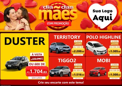 Modelo de Encarte para Encarte A4 Horizontal com o tema Dia das Mães com Promoção para Concessionaria de Carros