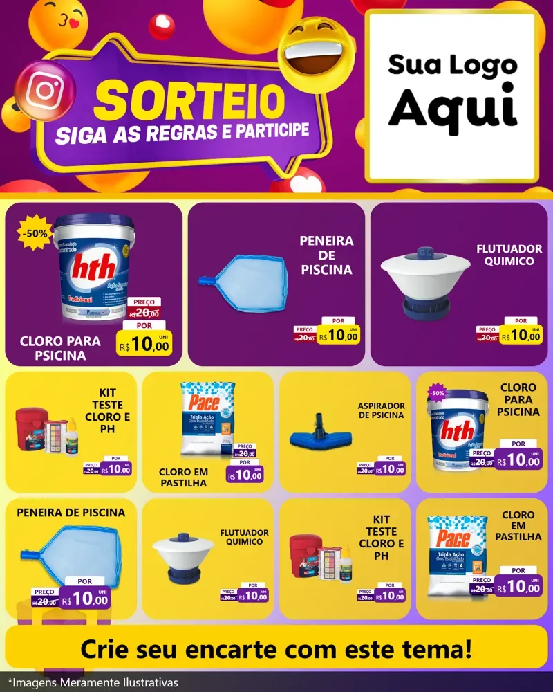 Modelo de Rede Social para Feed Instagram com o tema Sorteio para Produtos para Piscina