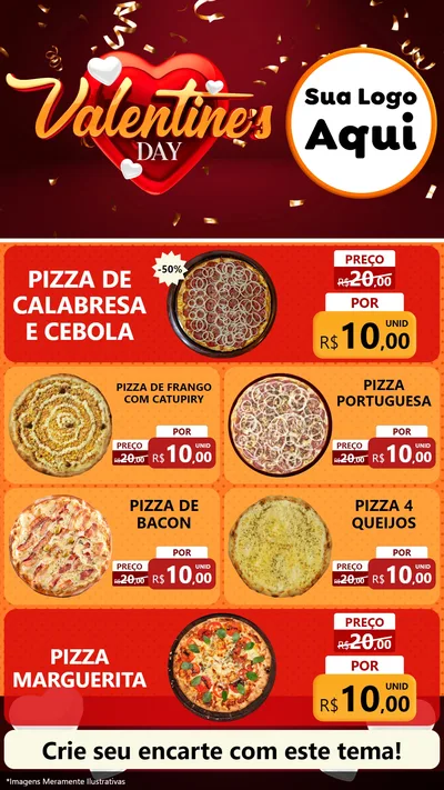 Modelo de TV para TV Vertical com o tema Valentine's Day para Pizzaria
