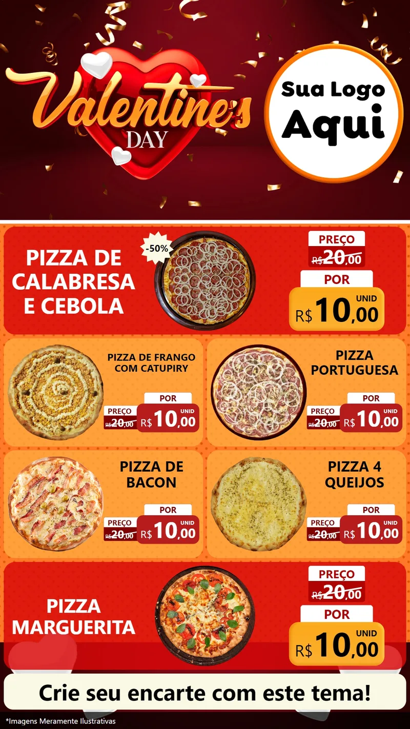 Modelo de TV para TV Vertical com o tema Valentine's Day para Pizzaria