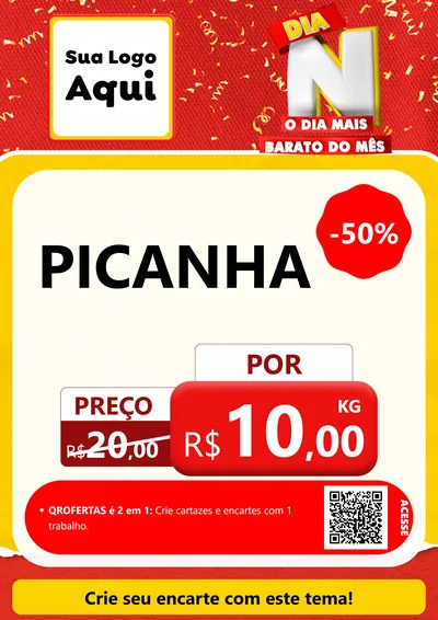 Modelo de Cartaz para Cartaz A4 Vertical com o tema Dia N o Dia Mais Barato do Mês para Açougue