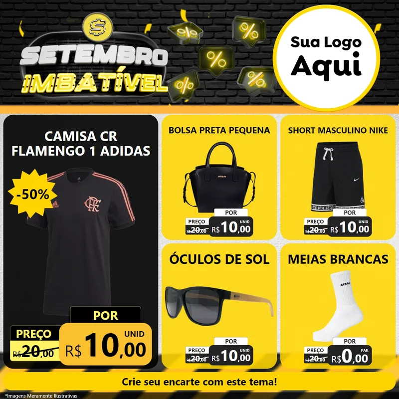 Modelo de Rede Social para Feed Facebook com o tema Setembro Imbatível para Roupas e acessórios