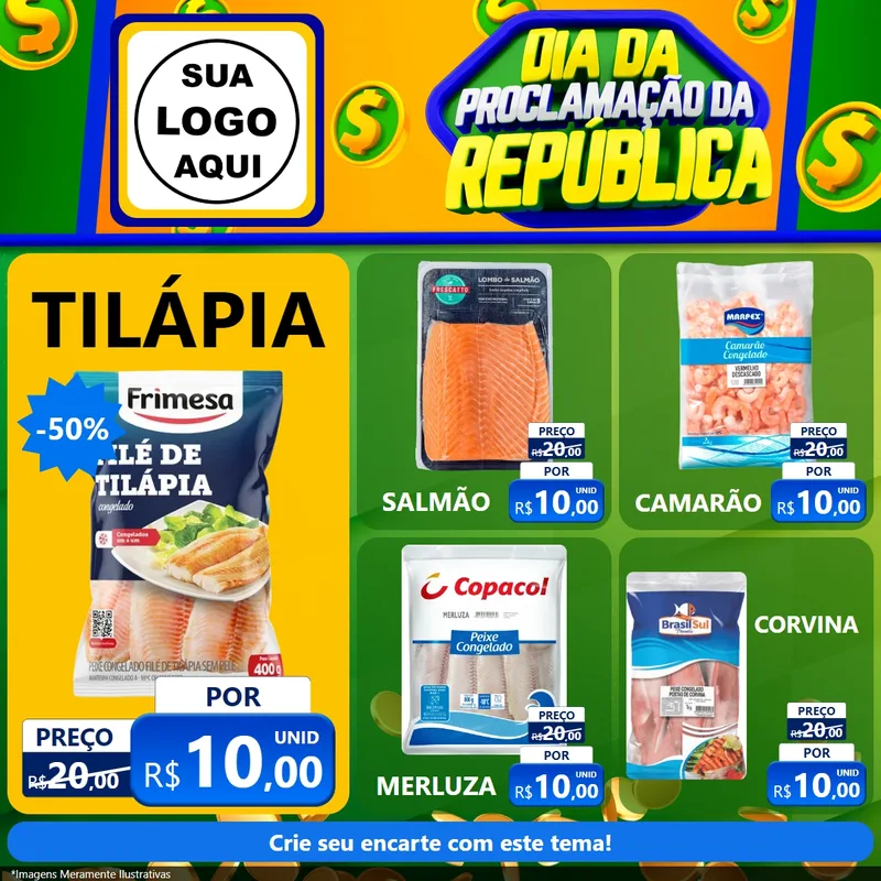 Modelo de Rede Social para Feed Facebook com o tema Dia Da Proclamação da República para Peixaria