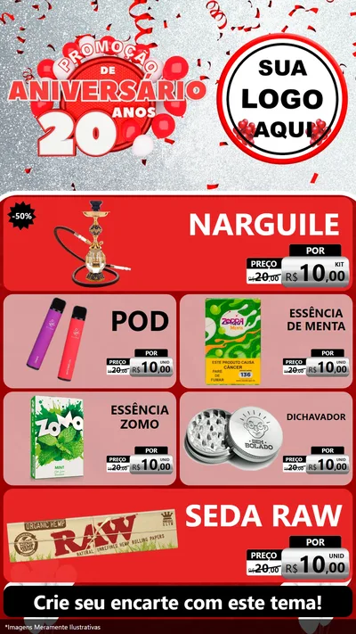 Modelo de TV para TV Vertical com o tema Promoção de Aniversário - 20 Anos para Tabacaria