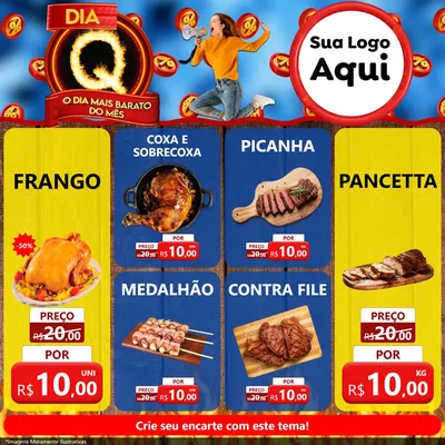 Modelo de Rede Social para Feed Facebook com o tema Dia Q - O Dia Mais Barato Do Mês para Assados