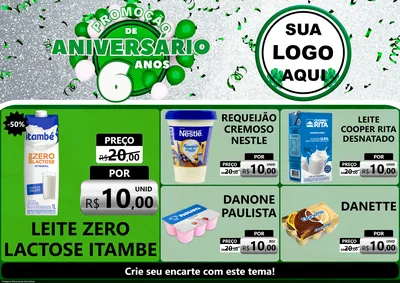 Modelo de Encarte para Encarte A4 Horizontal com o tema Promoção de Aniversário - 6 Anos para Frios e Laticínios