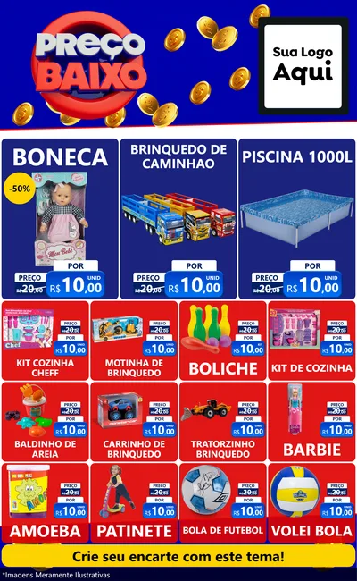 Modelo de Encarte para Encarte Grande com o tema Preço Baixo para Brinquedos