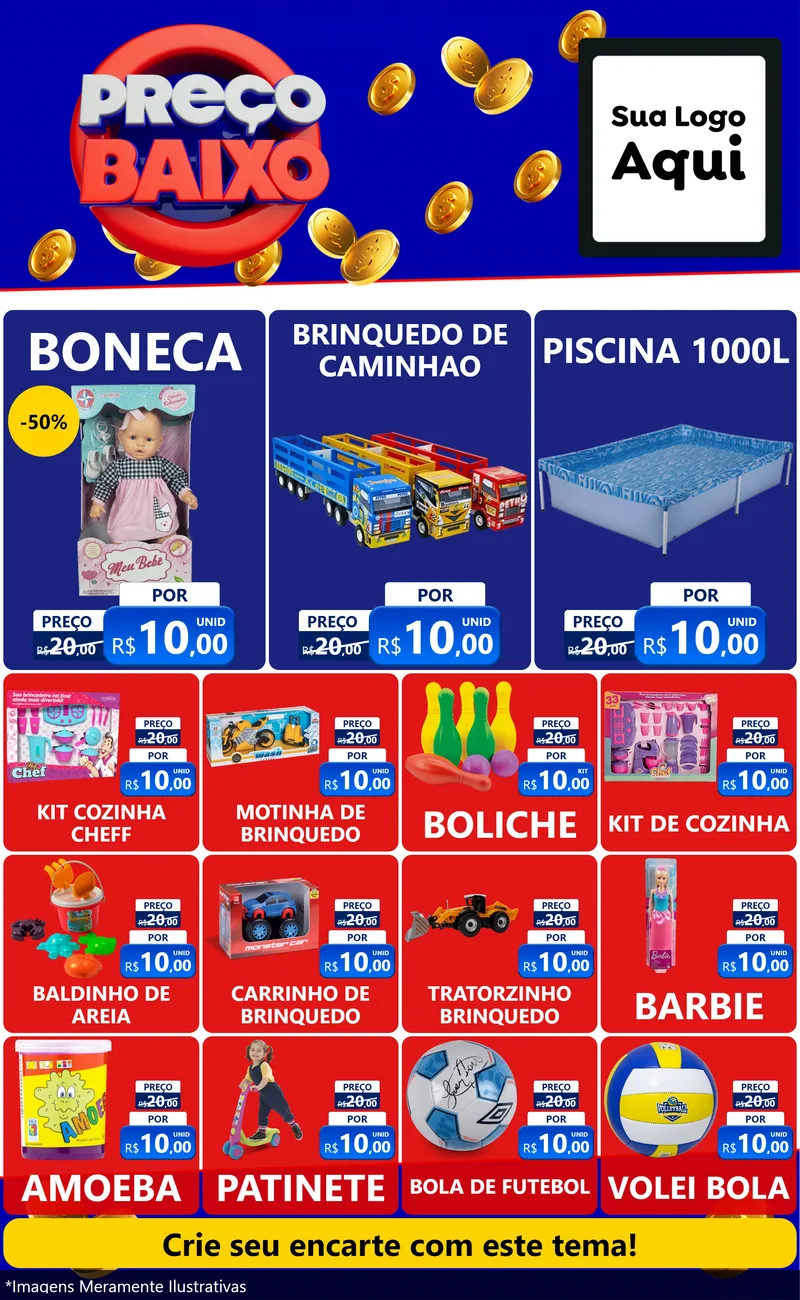 Modelo de Encarte para Encarte Grande com o tema Preço Baixo para Brinquedos