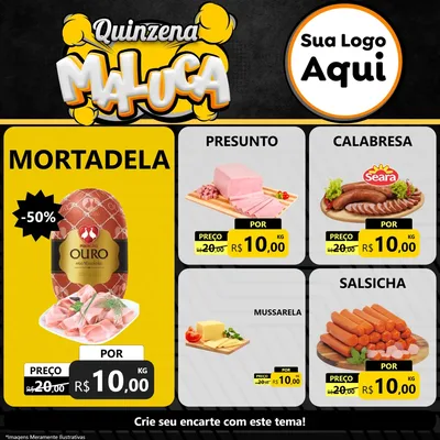 Modelo de Rede Social para Feed Facebook com o tema Quinzena Maluca para Frios e Laticínios