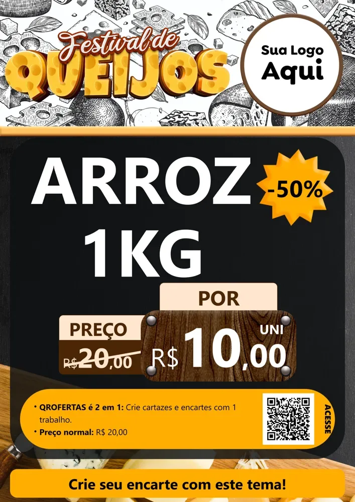Modelo de Cartaz para Cartaz A4 Vertical com o tema Festival de Queijos para Supermercado