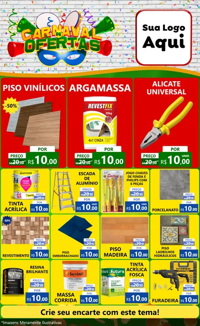 Modelo de Encarte para Encarte Grande com o tema Carnaval de Ofertas para Material para Construção