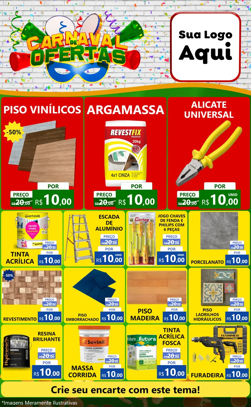 Modelo de Encarte para Encarte Grande com o tema Carnaval de Ofertas para Material para Construção