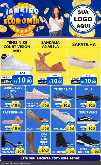 Modelo de Encarte para Encarte Grande com o tema Janeiro da Economia para Calçados