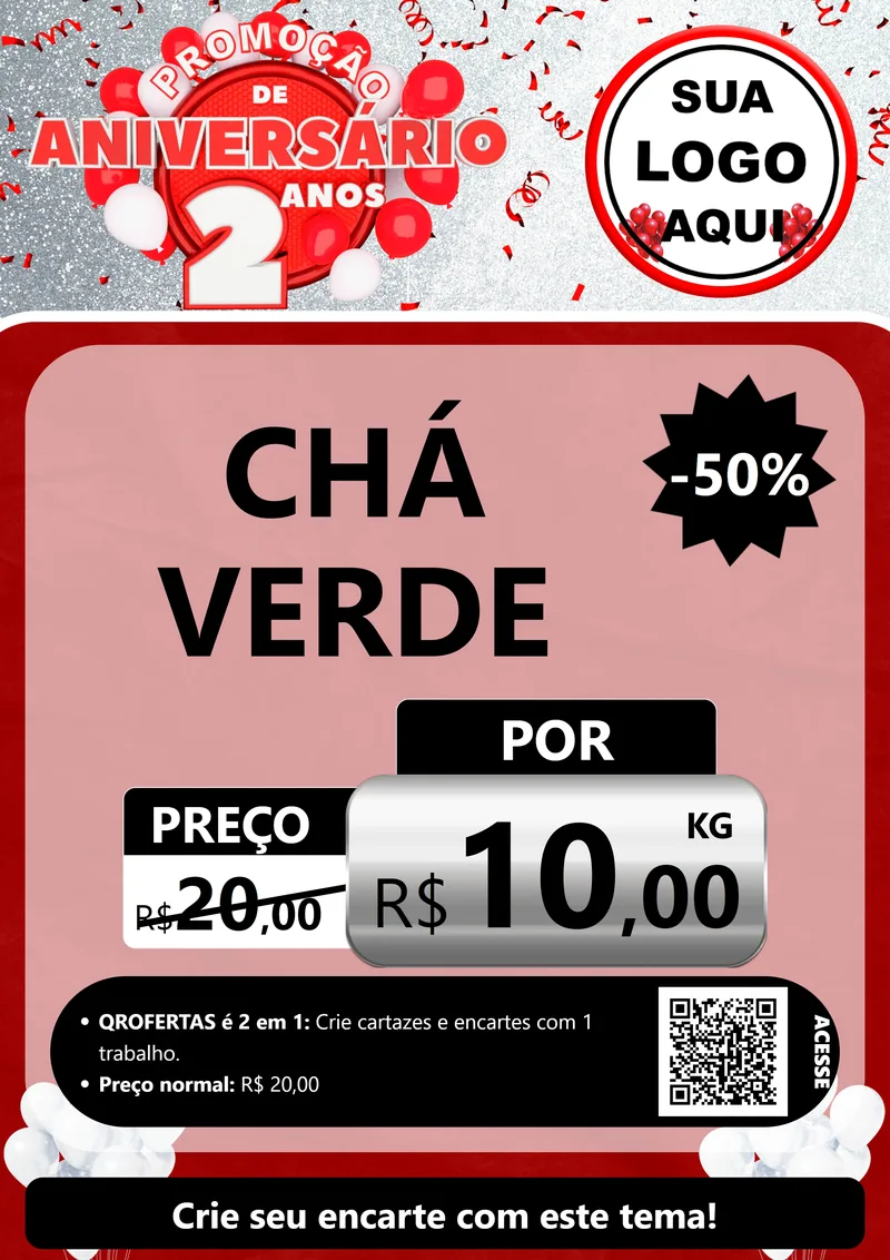 Modelo de Cartaz para Cartaz A4 Vertical com o tema Promoção de Aniversário - 2 Anos para Produtos Naturais