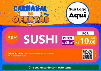 Modelo de Cartaz para Cartaz A4 Horizontal com o tema Carnaval de Ofertas para Comida japonesa