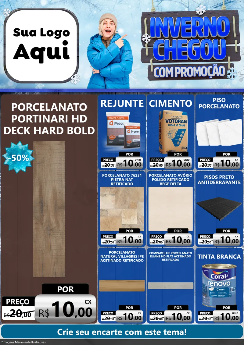Modelo de Encarte para Encarte A4 Vertical com o tema Inverno Chegou Com Promoção para Pisos e revestimentos