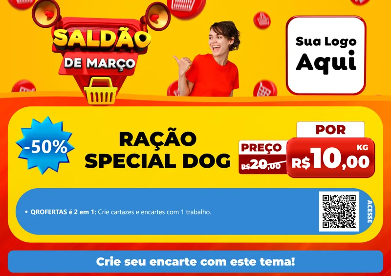 Modelo de Cartaz para Cartaz A4 Horizontal com o tema Saldão de Março para Pet Shop