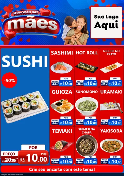 Modelo de Encarte para Encarte A4 Vertical com o tema Promoção das Mães para Comida japonesa
