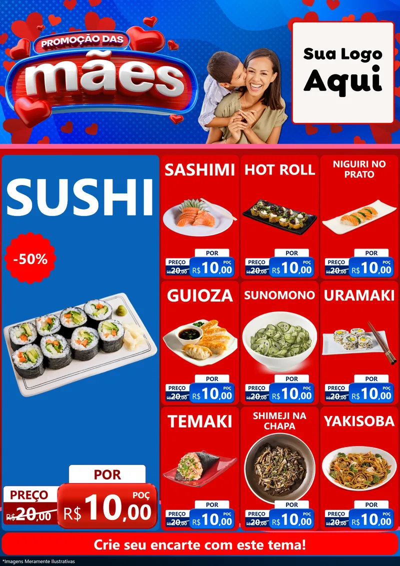 Modelo de Encarte para Encarte A4 Vertical com o tema Promoção das Mães para Comida japonesa