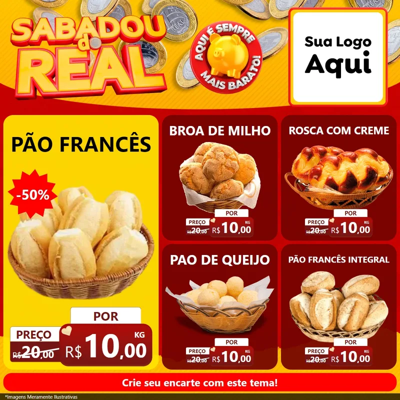 Modelo de Rede Social para Feed Facebook com o tema Sabadou do Real para Padaria