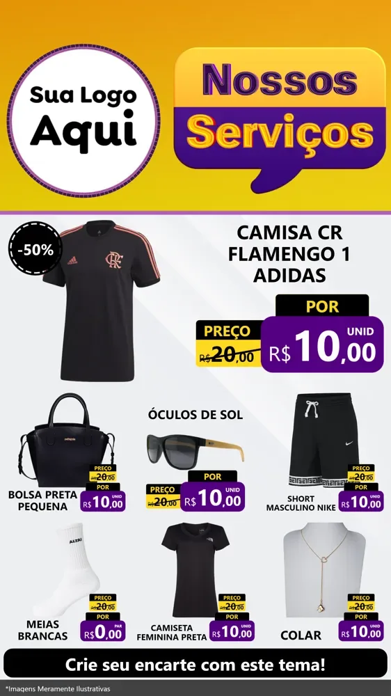 Modelo de Rede Social para Stories com o tema Nossos Serviços para Roupas e acessórios
