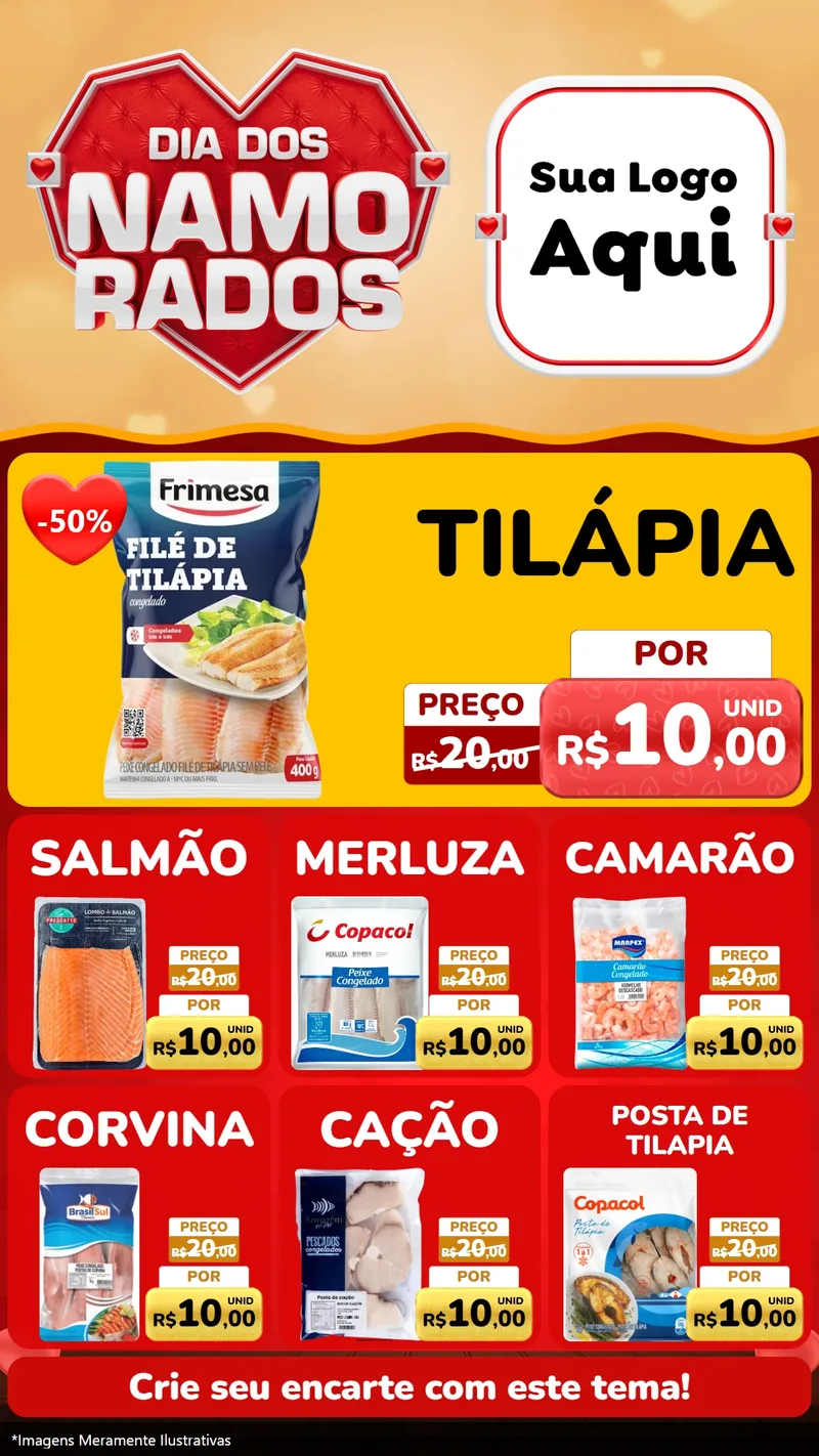 Modelo de Rede Social para Stories com o tema Dia dos Namorados para Peixaria