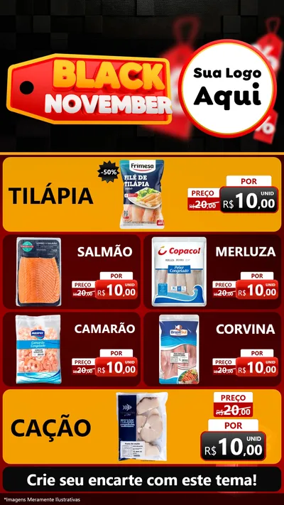 Modelo de TV para TV Vertical com o tema Black November para Peixaria