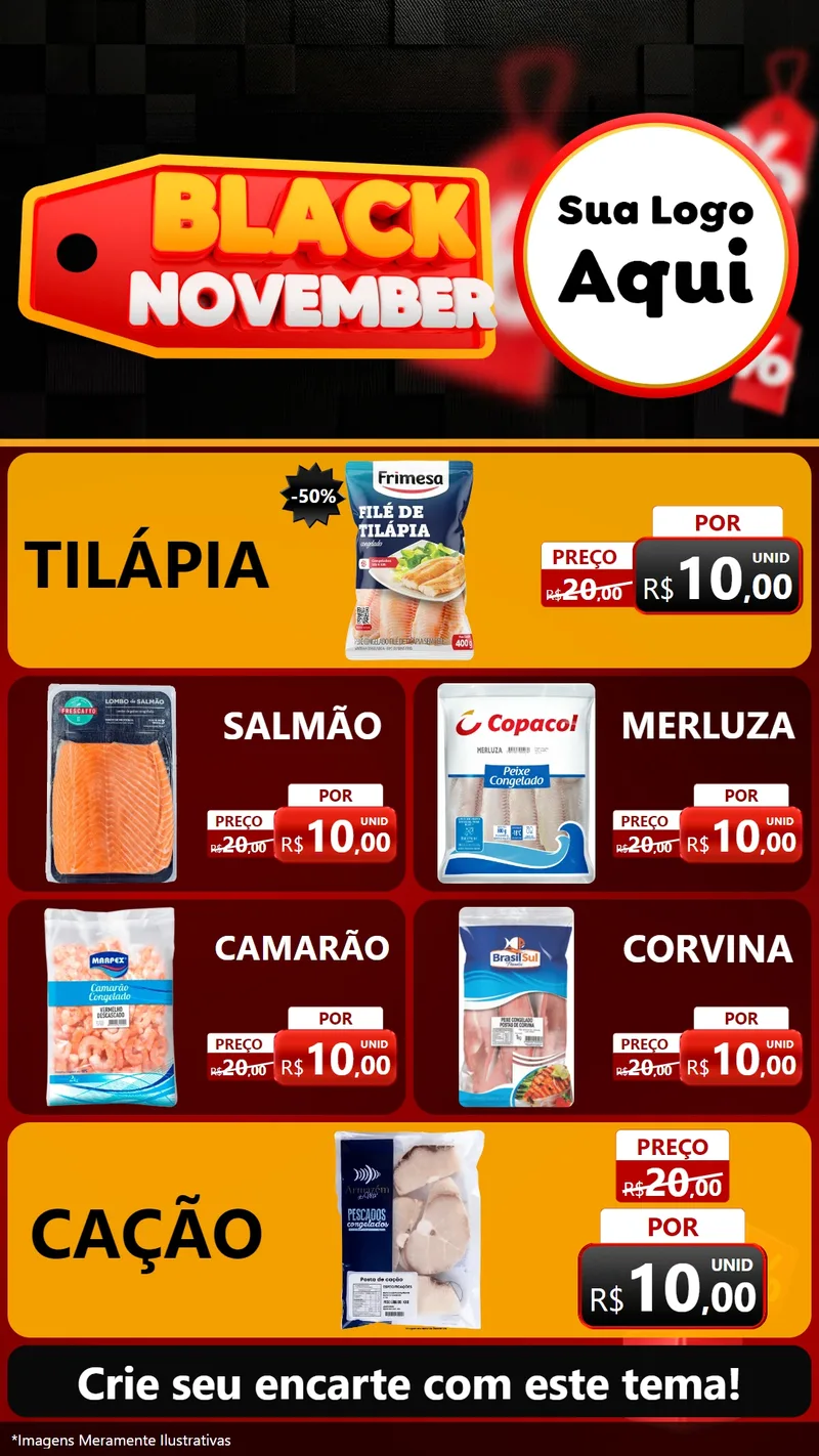 Modelo de TV para TV Vertical com o tema Black November para Peixaria