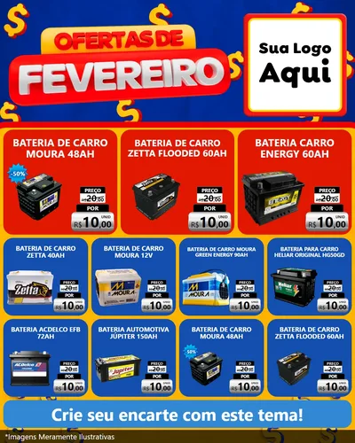 Modelo de Rede Social para Feed Instagram com o tema Ofertas de Fevereiro para Baterias Elétricas