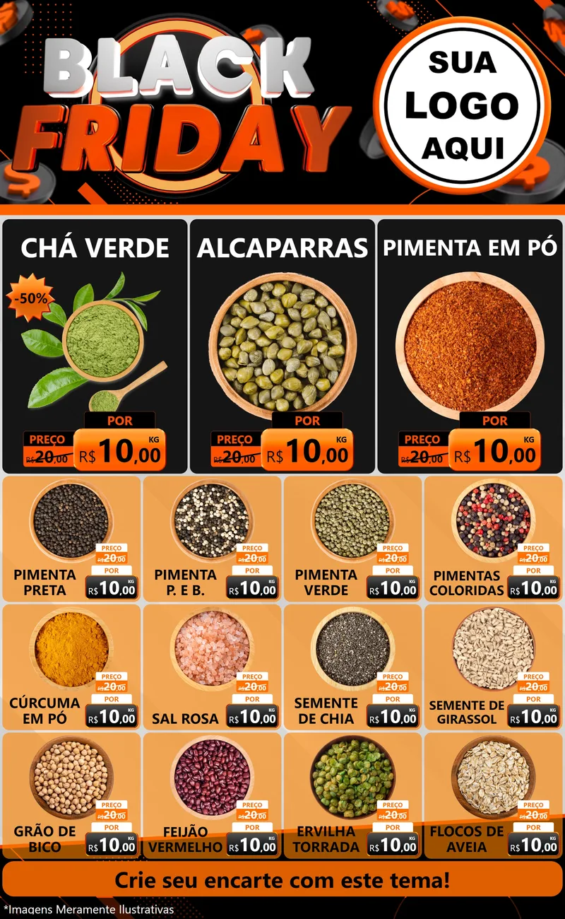 Modelo de Encarte para Encarte Grande com o tema Black Friday para Produtos Naturais