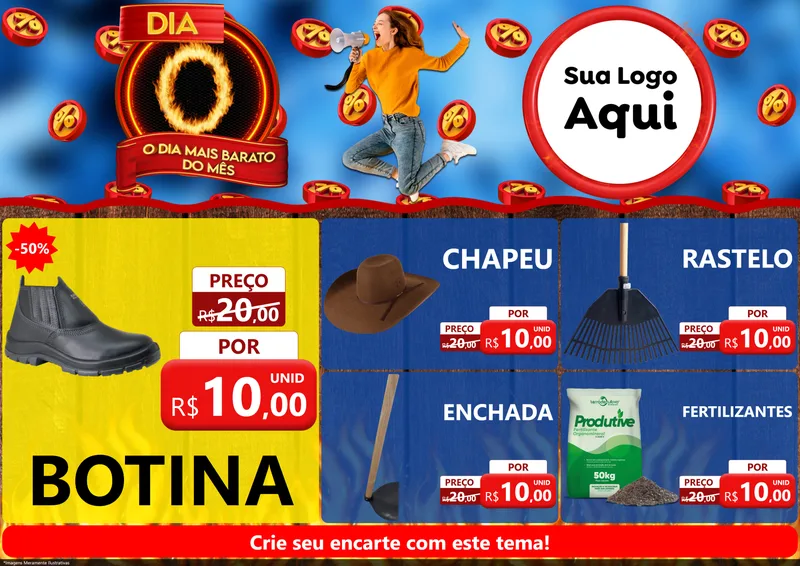 Modelo de Encarte para Encarte A4 Horizontal com o tema Dia O - O Dia Mais Barato Do Mês para Agropecuária