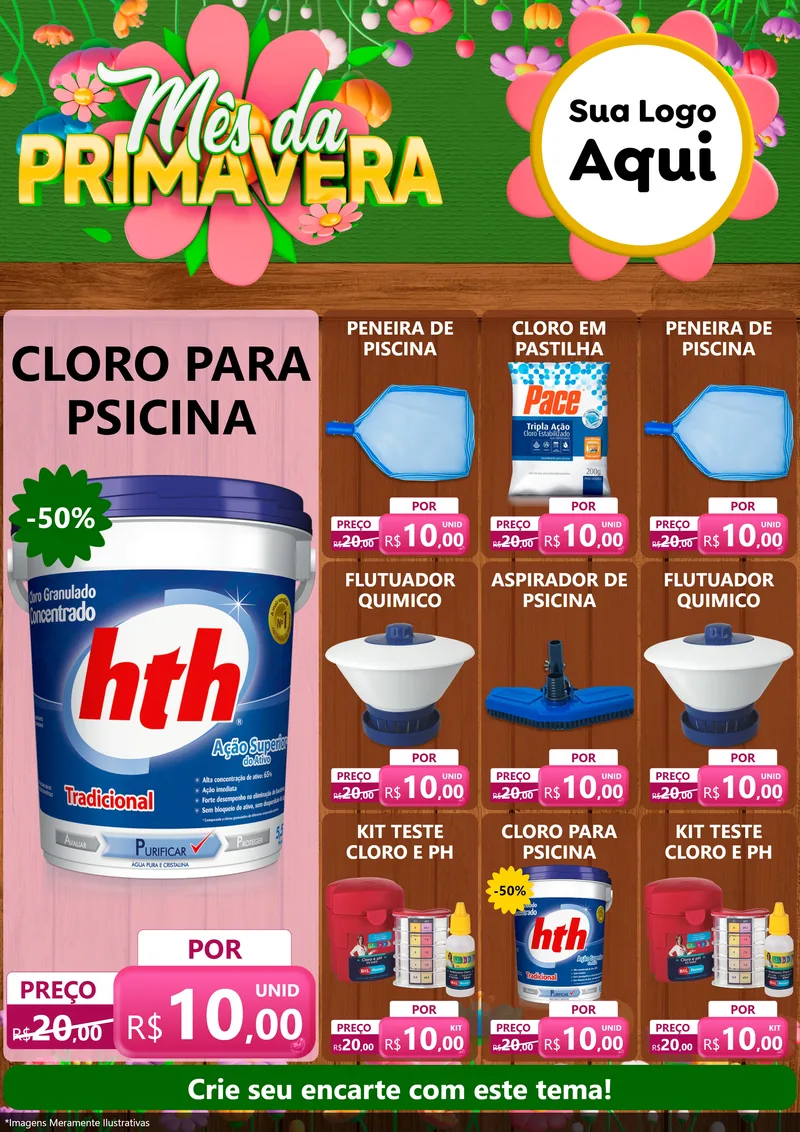 Modelo de Encarte para Encarte A4 Vertical com o tema Mês da Primavera para Produtos para Piscina