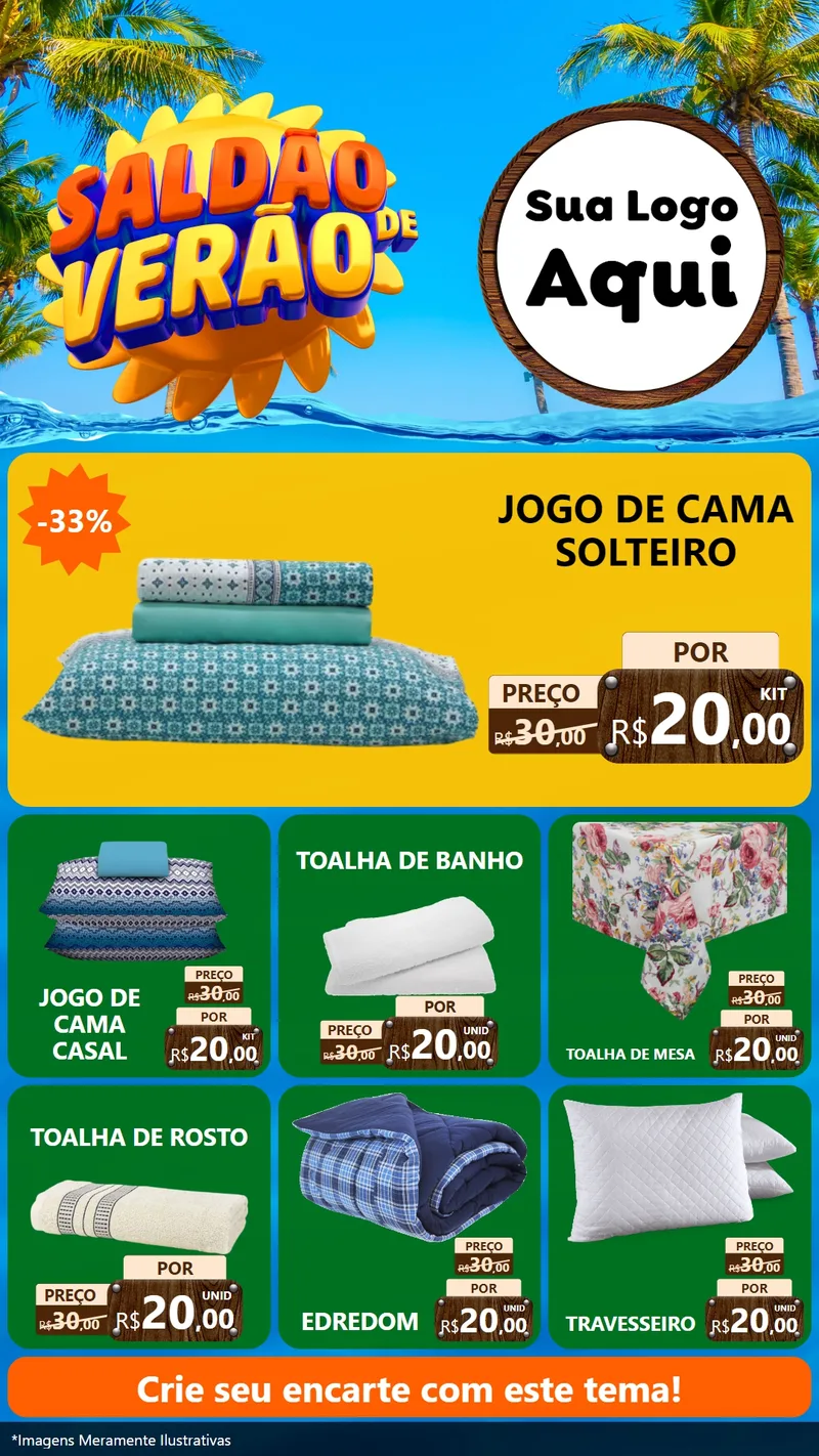 Modelo de Rede Social para Stories com o tema Saldão de Verão para Cama, Mesa e Banho