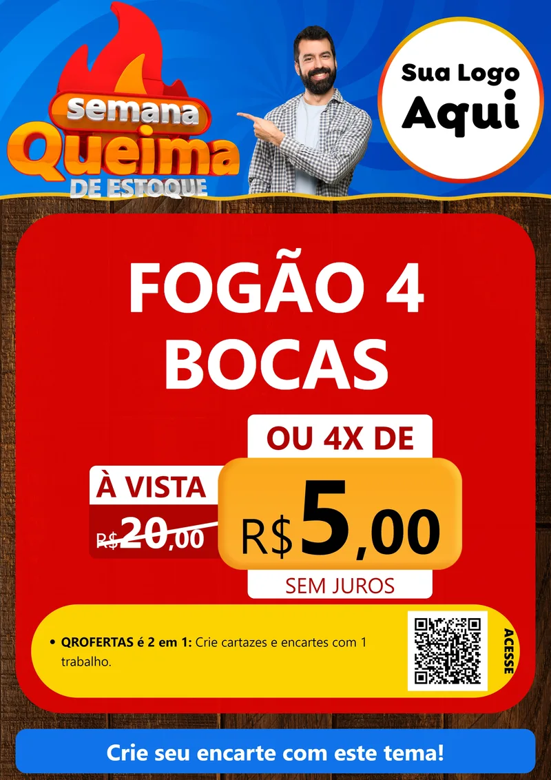 Modelo de Cartaz para Cartaz A4 Vertical com o tema Semana Queima de Estoque para Móveis e Eletro