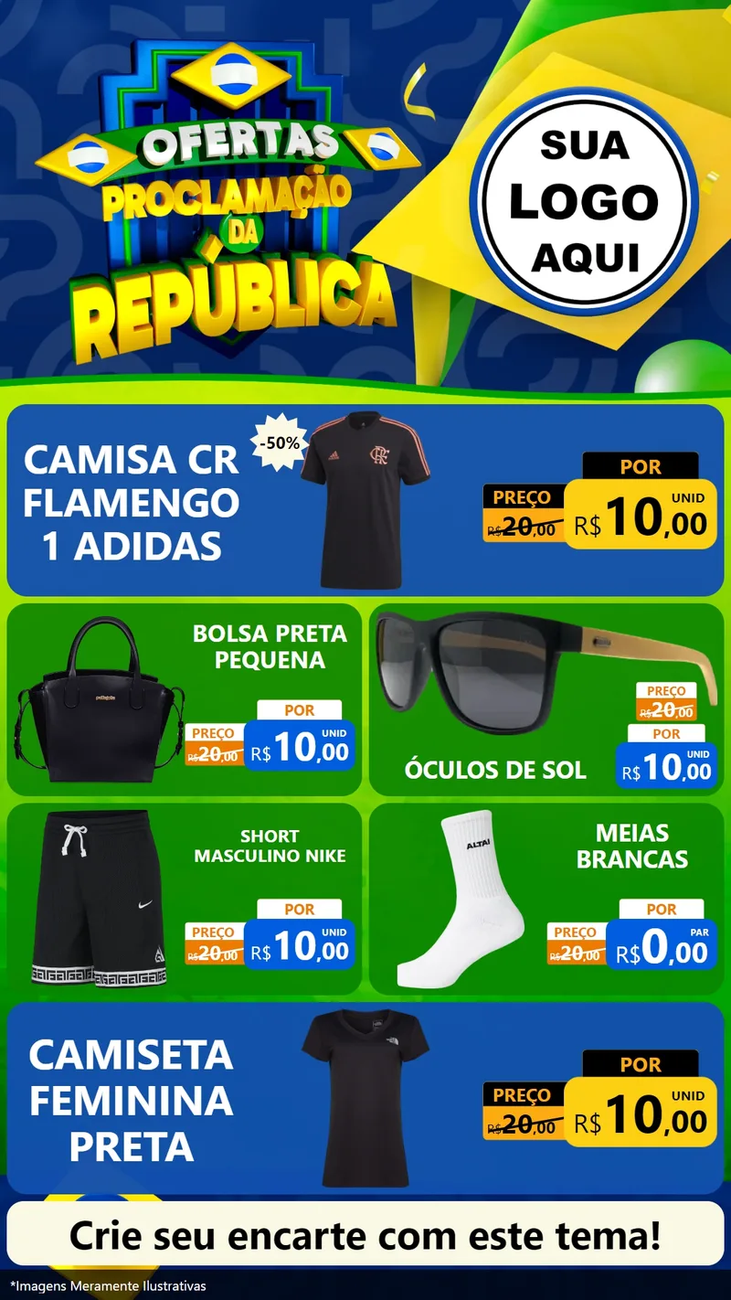 Modelo de TV para TV Vertical com o tema Ofertas Proclamação da República para Roupas e acessórios