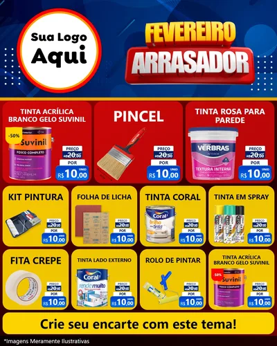 Modelo de Rede Social para Feed Instagram com o tema Fevereiro Arrasador para Tintas e Ferramentas