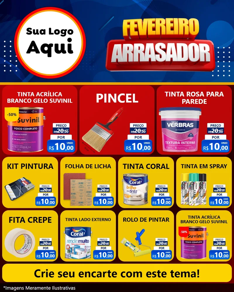 Modelo de Rede Social para Feed Instagram com o tema Fevereiro Arrasador para Tintas e Ferramentas