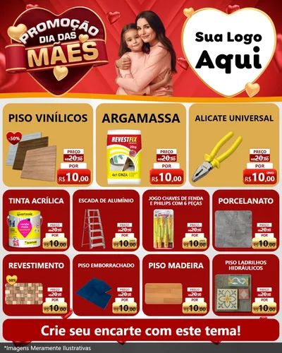 Modelo de Rede Social para Feed Instagram com o tema Promoção Dia das Mães para Material para Construção