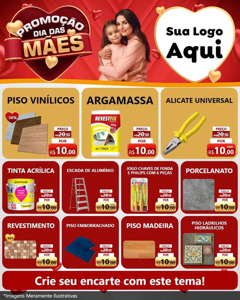 Modelo de Rede Social para Feed Instagram com o tema Promoção Dia das Mães para Material para Construção