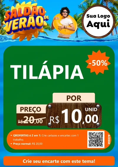 Modelo de Cartaz para Cartaz A4 Vertical com o tema Saldão de Verão para Peixaria